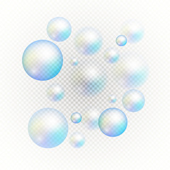 Set of multicolored transparent soap bubbles. Graphic concept for your design