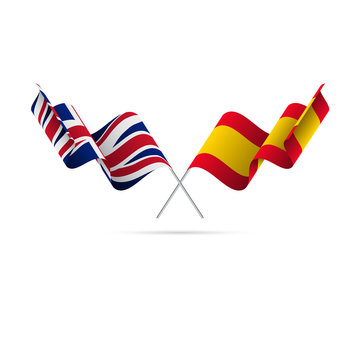 Great Britain and Spain flags. Crossed flags. Vector illustration.