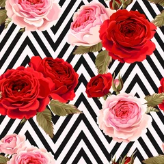 Photo sur Plexiglas Roses Modèle sans couture avec des roses au sol