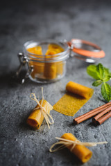 Fruit leather made of mango and cinnamon