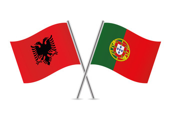 Albania and Portugal flags.Vector illustration.