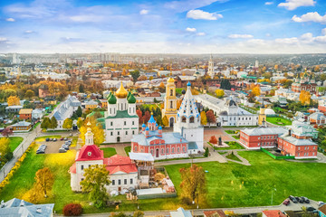 Fototapeta na wymiar Aerial view on churches in old town (kremlin) of Kolomna, Moscow oblast, Russia