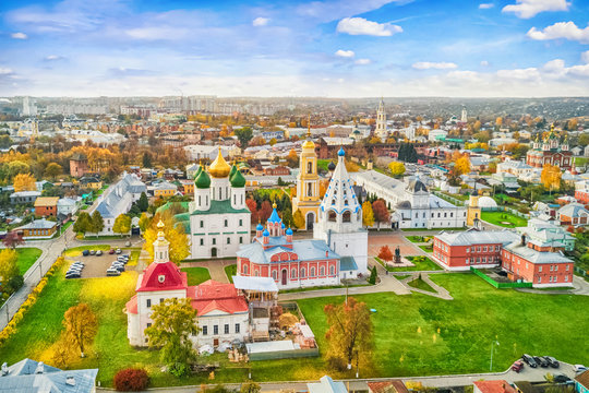 Aerial view on churches in old town (kremlin) of Kolomna, Moscow oblast, Russia