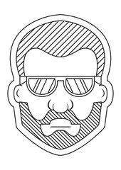 bearded man with glasses, stylish hairstyle, black and white sticker, outline style