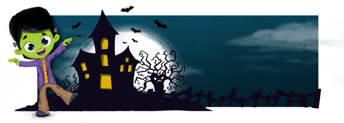 Noche de halloween, con niño disfrazado de frankenstein © malosdedos