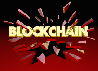 Blockchain Technology Breakthrough Data Security Breaking Glass 3d Illustration
