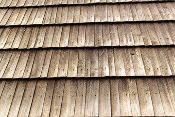 Wooden roof tiles. Traditional roof in the mountain region of the Czech Republic.