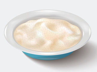  Porridge in blue bowl. A plate of porridge. Illustration isolated on white background with shadow.