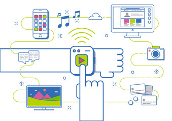Smart Watch Technology Illustration in Flat Linear Vector Style