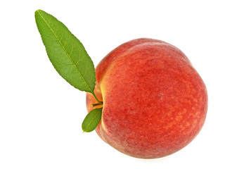 Ripe peach with leaf isolated on a white background
