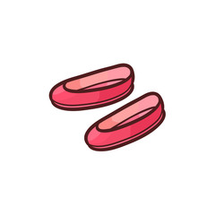 vector flat cartoon baby kid, children shoes colored in red. Fashionable trendy style casual shoe. Isolated illustration on a white background.