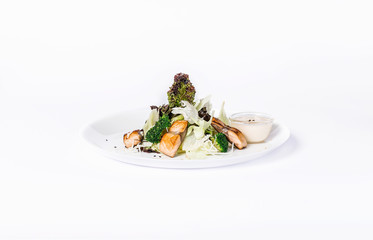 fresh salad with salmon and broccoli