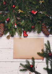Fototapeta na wymiar Christmas decoration on white wooden board
