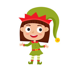 Cute little Christmas girl elf smiling and standing