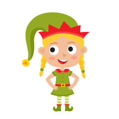 Cute little Christmas girl elf smiling and standing