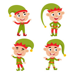 Set of cute little Christmas boys elf smiling, vector illustration