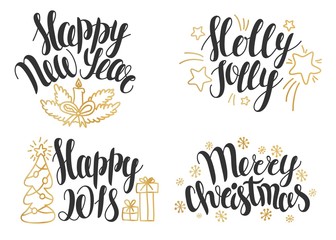 Christmas lettering collection. Hand drawn phrases for Christmas and New Year invitations and greeting cards.