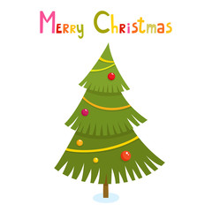 Christmas tree in cartoon style isolated on white