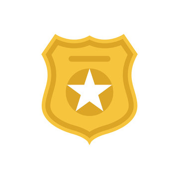 Police officer badge symbol. Icon of law order protection. Golden badge