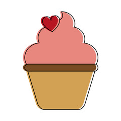 cupacke with frosting and heart shape sprinkle icon image vector illustration design 