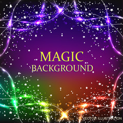 Bright magic background. Energy of movement and beauty. Abstract illustration in bright colors. Vector illustration.