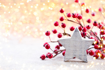 Christmas background. Christmas star and santa hat. Greeting card.