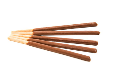 Biscuit sticks in chocolate isolated
