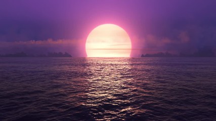 Purple sunset over seamlessly looped ocean. 