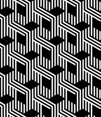 REGULAR GEOMETRIC. SEAMLESS BLACK AND WHITE VECTOR PATTERN. REPEAT MODERN OPTIC ART SHAPE BACKGROUND