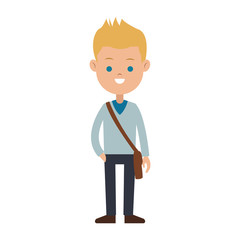 male student carrying bag blonde cartoon icon image vector illustration design 
