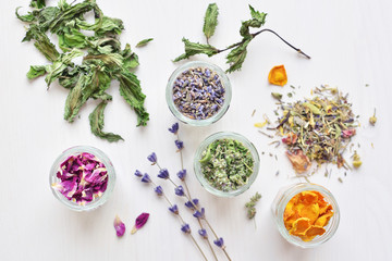 Fototapeta na wymiar herbal tea ingredients
