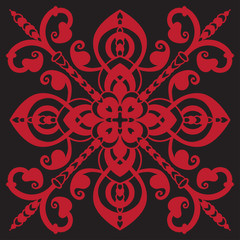 Hand drawing pattern for tile in black and red colors. Italian majolica style