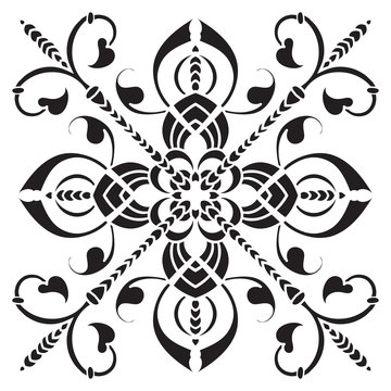 Hand Drawing Pattern For Tile In Black And White Colors. Italian Majolica Style