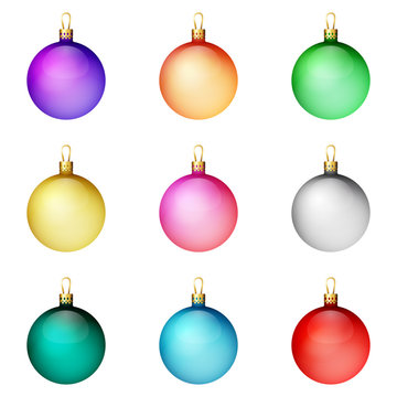 A festive set of bright Christmas balls. Merry Christmas.