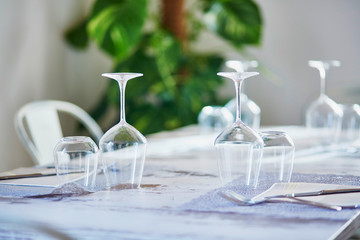 Wine glasses in restaurant or cafe