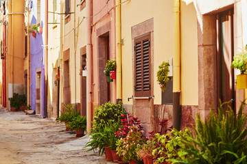 Colorful houses on a street of Bosa, Sardinia, Italy