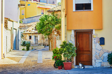 Obraz premium Colorful houses on a street of Fonni, Sardinia, Italy