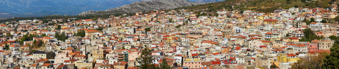 Fototapeta na wymiar Aerial view of colorful houses in Dorgali, Sardinia, Italy