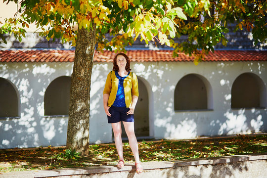 Tourist Enjoying Sunny Autumn Day In Sardinia, Italy