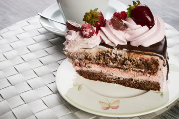 Slice of fruit cake with mixed fruits