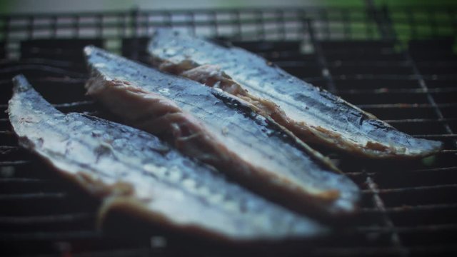 4k Grill Cooking Barbecue Fish Herring