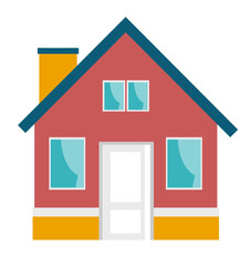Small residential house with chimney vector cartoon illustration isolated on white background.