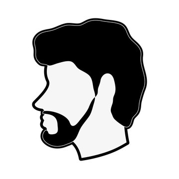 bearded man avatar head sideview icon image vector illustration design  black and white
