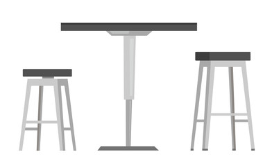 Fototapeta premium Modern round table with two bar chairs vector cartoon illustration isolated on white background.