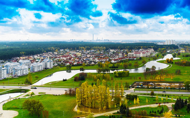 Horizontal vivid center of Minsk panorama cityscape background b