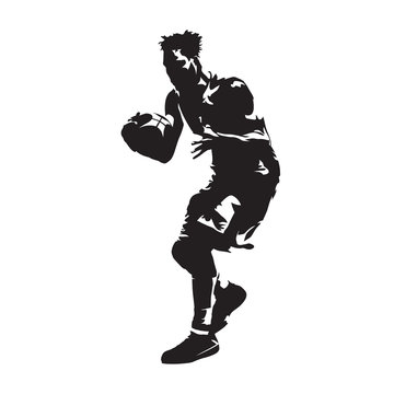 Basketball player with ball, abstract vector silhouette