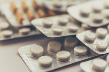 Obraz na płótnie Canvas Medical tablets, capsule, drugs, medicament. Healthcare concept