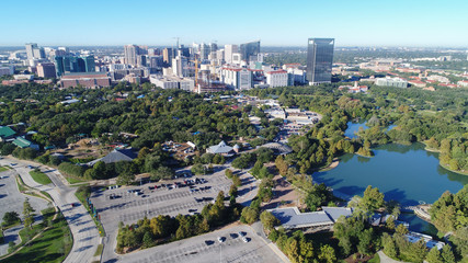 Aerial view of Herman Park near Houston zoo and Medical center in downtown Houston, Texas
