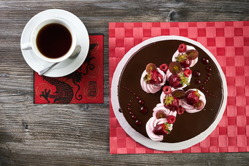 Summer cake or fruit cake with mixed fruits