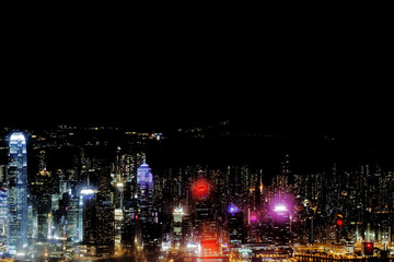 Obraz na płótnie Canvas A bird eye view of the panoramic cityscape of Hong Kong, China at night